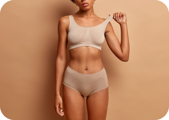 Women Wearing bra and underwear after getting radiofrequency body treatment